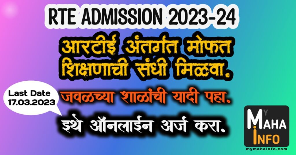 RTE Admission 2023 Maharashtra Application Last date 17.03.2023